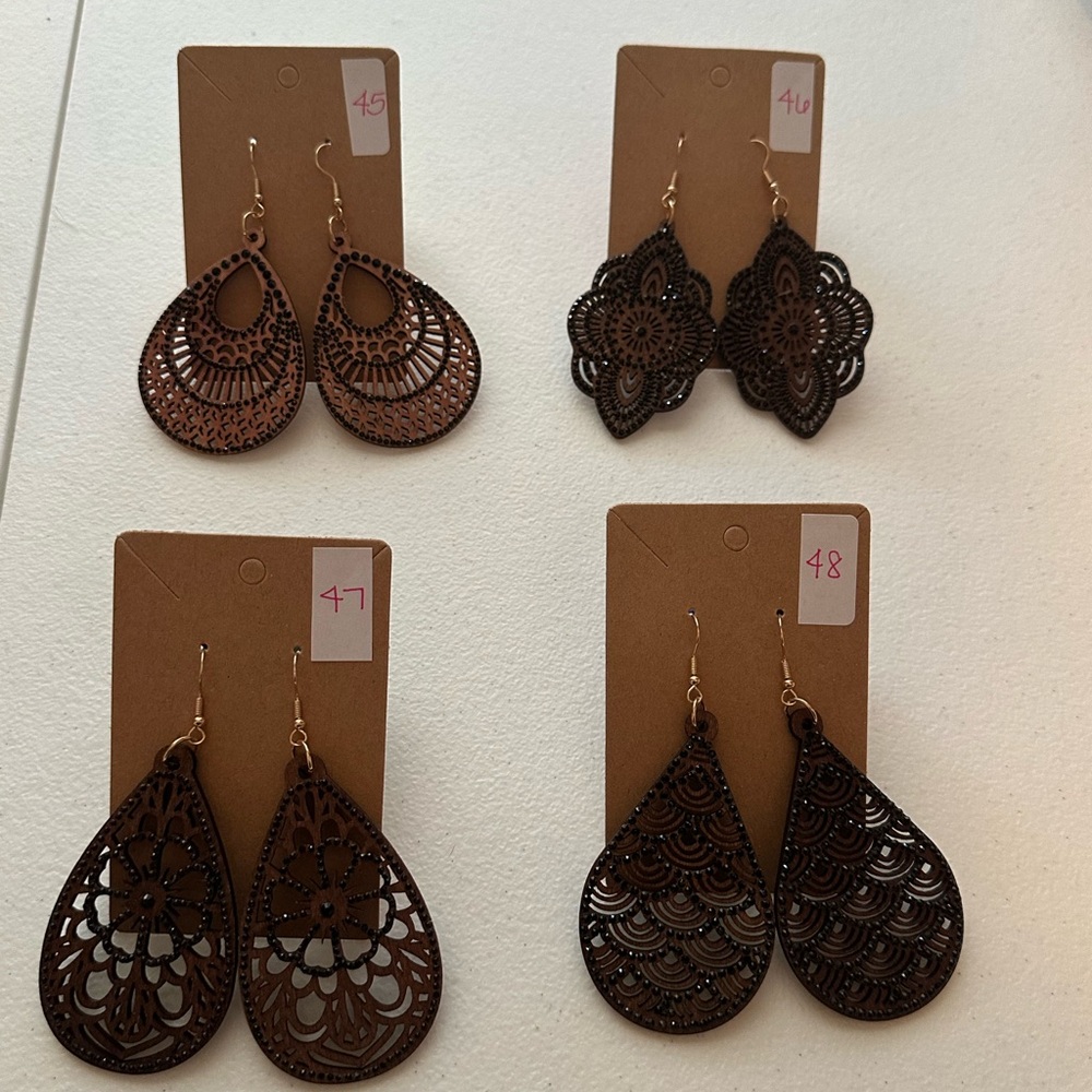 Hand beaded wooden earrings